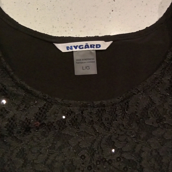 Nygard Black Lace Sequin Tunic Top L - Picture 5 of 5